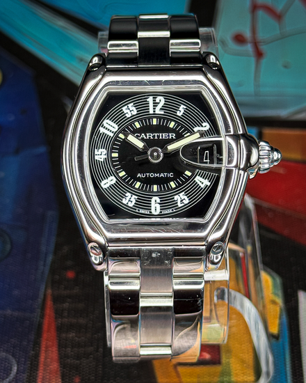 Cartier Roadster 37MM Black Dial Steel Bracelet (2510)