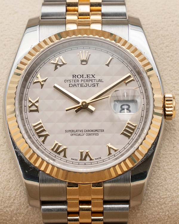 Rolex Datejust 36MM Ivory "Pyramid" Dial Two-Tone Super Jubilee Bracelet (116233)