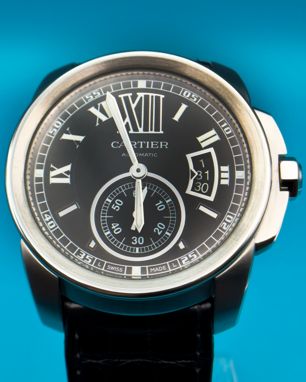 No Reserve - 2018 Cartier Calibre de Cartier 42MM Black Dial Leather Strap (W7100014)