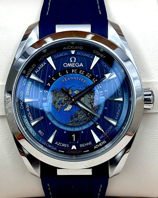 2024 Omega Seamaster Aqua Terra GMT-World Timer 43MM Blue Dial Rubber Strap (220.12.43.22.03.001)