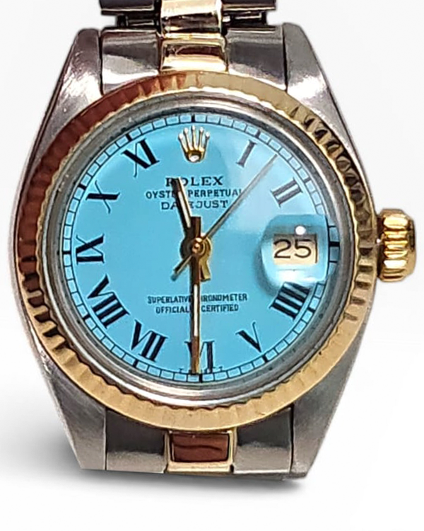 Rolex Lady-Datejust 26MM Aftermarket Blue Dial Two-Tone Oyster Bracelet (6917)