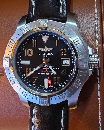 Breitling Avenger II Seawolf 44MM Black Dial Leather Strap (A1733110/BC31)