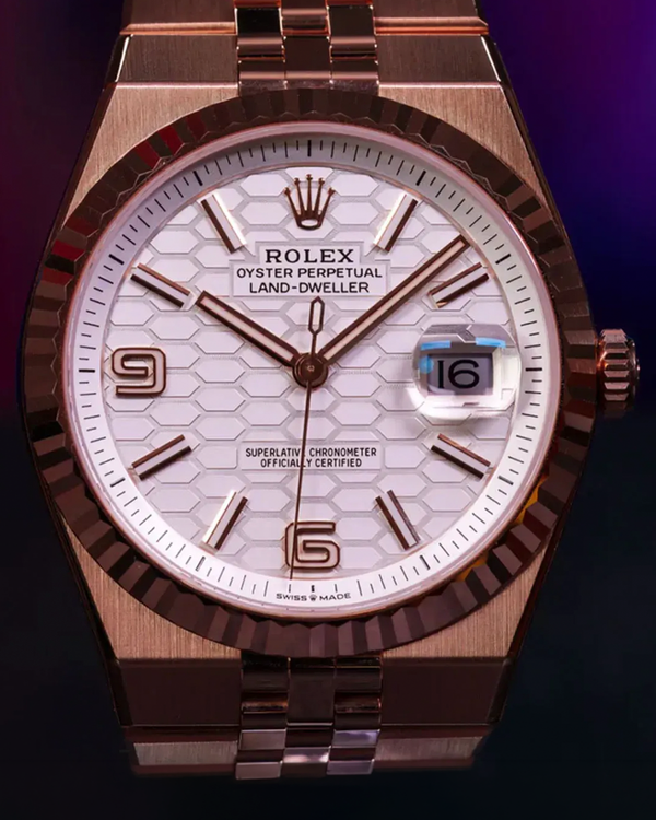 2025 Rolex Land-Dweller 40MM White Dial Rose Gold Flat Jubilee Bracelet (127335)