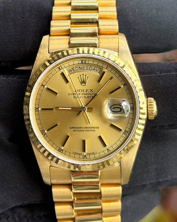 1989 Rolex Day-Date 36MM Champagne Dial Yellow Gold President Bracelet (18238)