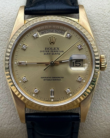 1990 Rolex Day-Date 36MM Champagne Dial Aftermarket Leather Strap (18238)