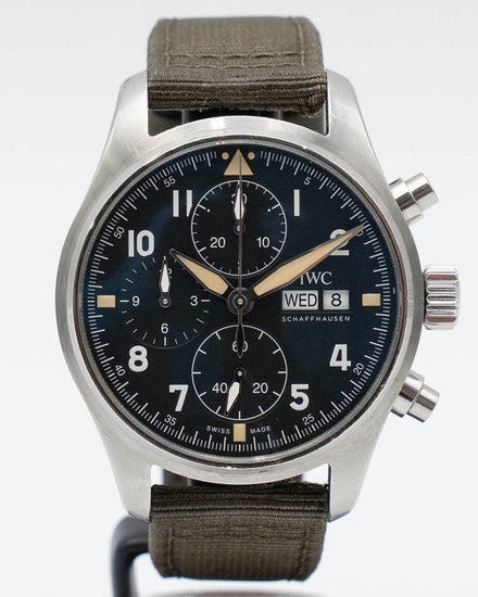 2022 IWC Schaffhausen Pilot Spitfire Chronograph 41MM Black Dial Textile Strap (IW387901)