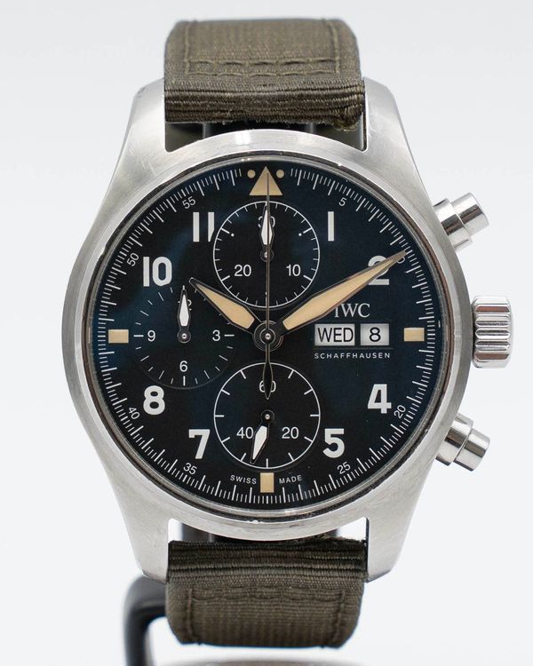 2022 IWC Schaffhausen Pilot Spitfire Chronograph 41MM Black Dial Textile Strap (IW387901)