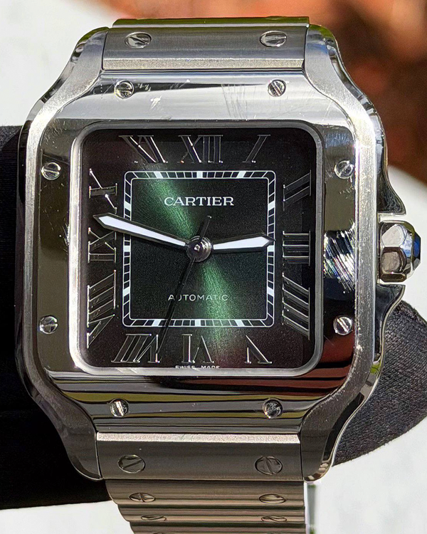 Cartier Santos De Cartier 35.1MM Green Dial Steel Bracelet (WSSA0061)