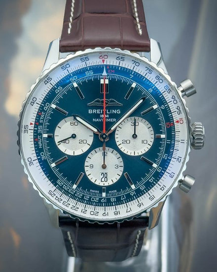 2025 Breitling Navitimer 01 Chronograph 46MM Blue Dial Leather Strap (AB0137)