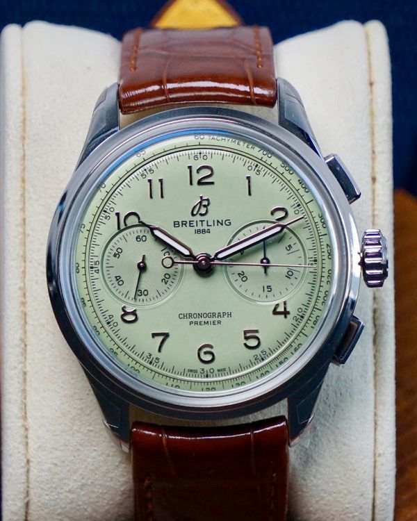 2026 Breitling Premier B09 Chronograph 40MM Green Dial Leather Strap (AB0930)