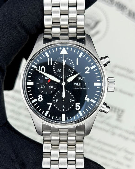 2018 IWC Schaffhausen Pilot Chronograph 43MM Black Dial Steel Bracelet (IW377710)