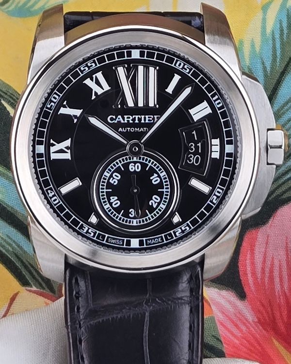 2015 Cartier Calibre de Cartier 42MM Black Dial Leather Strap (W7100041)
