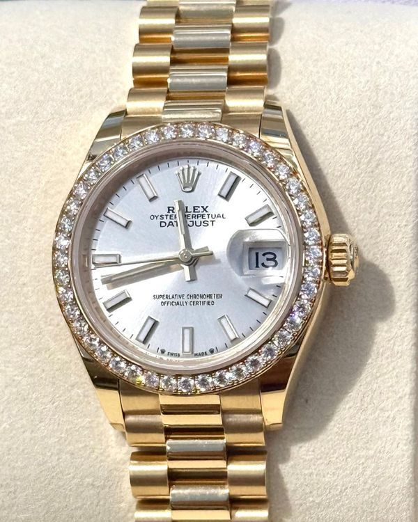 2026 Rolex Lady-Datejust 28MM Silver Dial Yellow Gold President Bracelet (279138RBR)