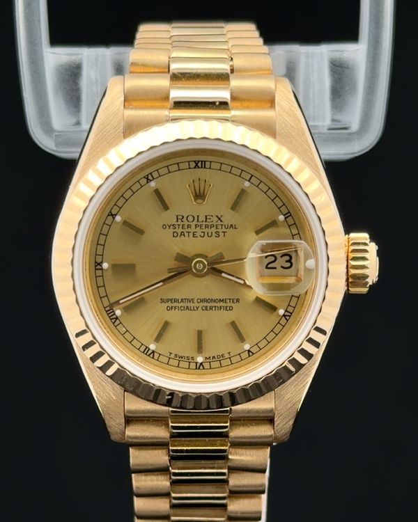 1989 (L Serial) Rolex Lady-Datejust 26MM Champagne Dial Yellow Gold President Bracelet (69178)