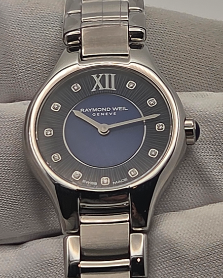 No Reserve - Raymond Weil Noemia 24MM Quartz Blue Dial Steel Bracelet (5124-ST-50181)