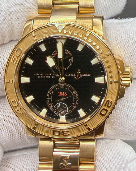 2006 Ulysse Nardin Marine Diver 42.7MM Black Dial Rose Gold Bracelet (266-33-8/92)
