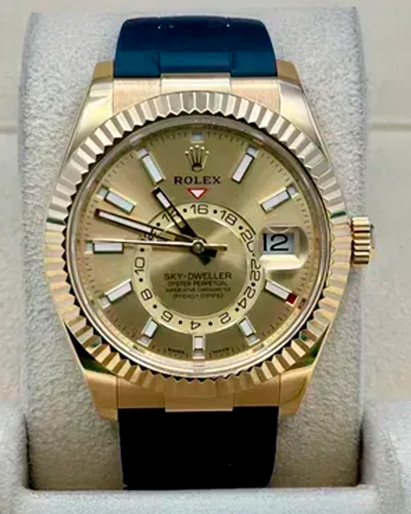 2021 Rolex Sky-Dweller 42MM Champagne Dial Rubber Strap (326238)