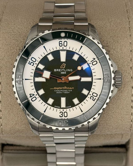No Reserve - 2023 Breitling Superocean 44MM Green Dial Steel Bracelet (A17376A31L1A1)