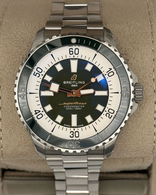 No Reserve - 2023 Breitling Superocean 44MM Green Dial Steel Bracelet (A17376A31L1A1)