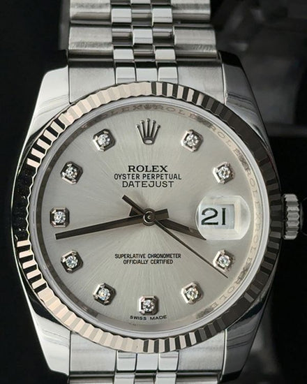 Rolex Datejust 36MM Silver "Diamond" Dial Jubilee Bracelet (116234)