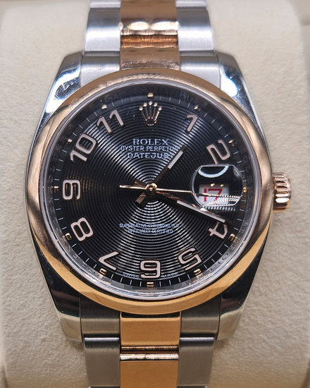 Rolex Datejust 36MM Black "Concentric" Dial Two-Tone Oyster Bracelet (116201)