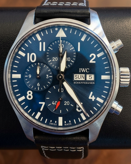2023 IWC Schaffhausen Pilot Chronograph 43MM Blue Dial Leather Strap (IW378003)