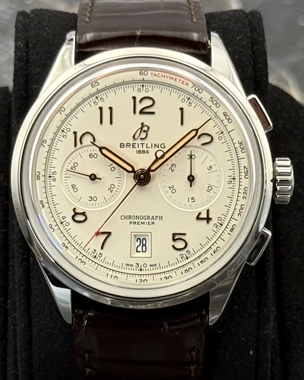 2020 Breitling Premier B01 Chronograph 42MM Silver Dial Leather Strap (AB0145211G1P1)
