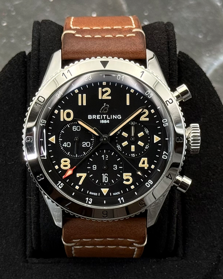 2022 Breitling Super Avi B04 Chronograph GMT P-51 Mustang 46MM Black Dial Leather Strap (AB04453A1B1X1)