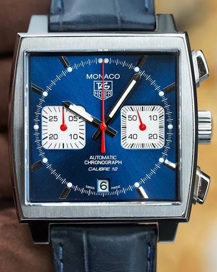 No Reserve - Tag Heuer Monaco 39MM Blue Dial Leather Strap (CAW2111.FC6255)