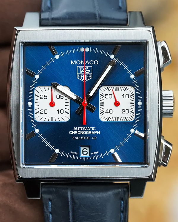 No Reserve - Tag Heuer Monaco 39MM Blue Dial Leather Strap (CAW2111.FC6255)