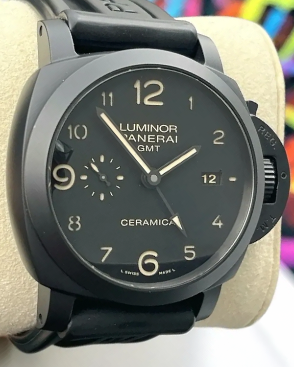 2015 Panerai Luminor 1950 3 Days GMT 44MM Black Dial Rubber Strap (PAM00441)