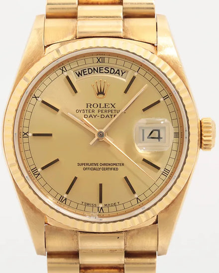 Rolex Day-Date 36MM Champagne Dial Yellow Gold President Bracelet (18038)
