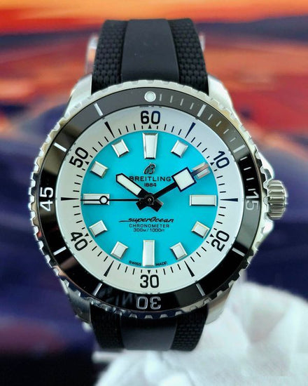 Breitling Superocean 44MM Turquoise Dial Rubber Strap (A17376)