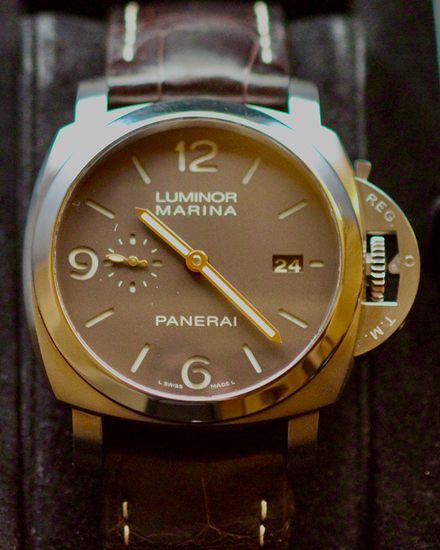 No Reserve - 2013 Panerai Luminor Marina 1950 3 Days 44MM Brown "Tobacco" Dial Leather Strap (PAM00351)