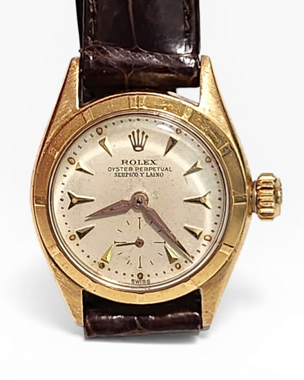Rolex Oyster Perpetual "Serpico y Laino" 24MM Ivory Dial Leather Strap (6505)