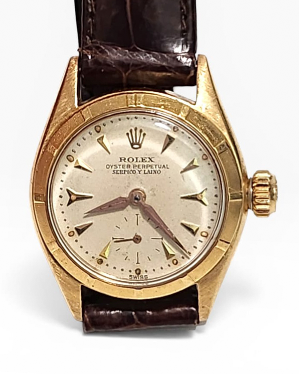 Rolex Oyster Perpetual "Serpico y Laino" 24MM Ivory Dial Leather Strap (6505)