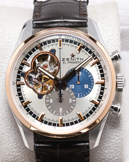No Reserve - 2017 Zenith Chronomaster "Open Heart” 42MM Silver Dial Leather Strap (51.2080.4061/69.C494)
