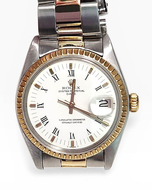Rolex Oyster Perpetual Date 34MM White Dial Aftermarket Two-Tone Oyster Bracelet (1505)