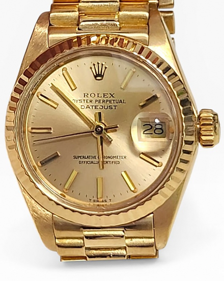Rolex Lady-Datejust 26MM Champagne Dial Yellow Gold President Bracelet (6917)