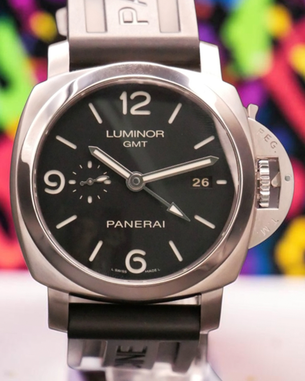 Panerai Luminor 1950 3 Days GMT 44MM Black Dial Rubber Strap (PAM00320)