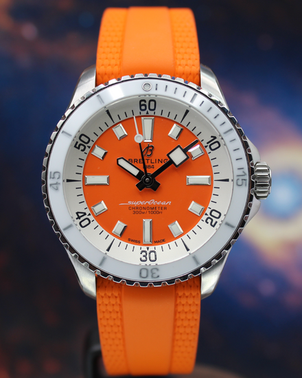 2023 Breitling Superocean 36MM Orange Dial Rubber Strap (A1737721101S1)