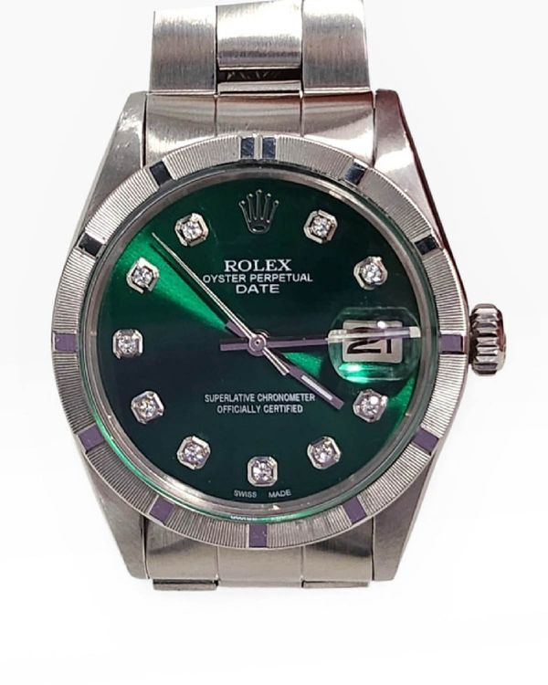 Rolex Oyster Perpetual Date 34MM Aftermarket Green Dial Oyster Bracelet (1501)