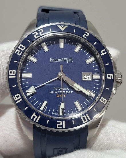 No Reserve - 2018 Eberhard & Co Scafograf GMT 43MM Blue Dial Rubber Strap (41038)