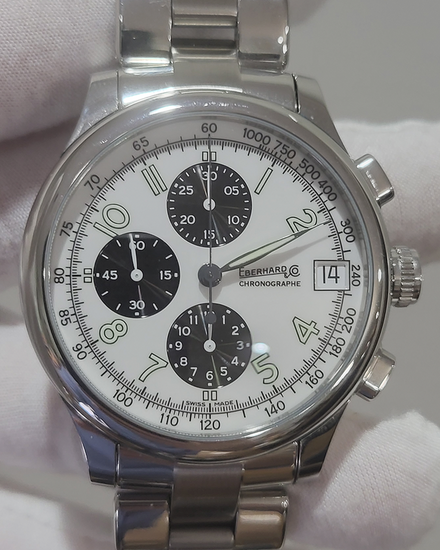 No Reserve - 2021 Eberhard & Co Traversetolo Chronograph 43MM White Dial Steel Bracelet (31051.2)