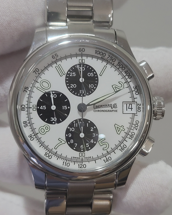 2021 Eberhard & Co Traversetolo Chronograph 43MM White Dial Steel Bracelet (31051.2)