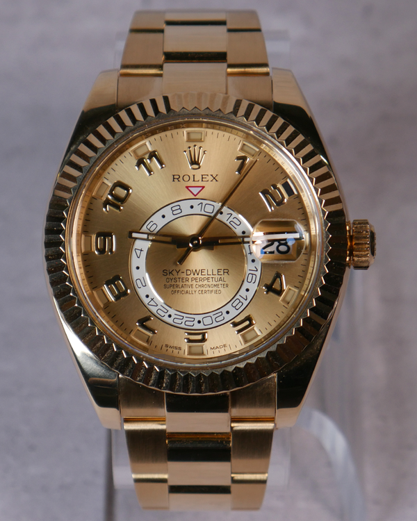 Discontinued 2016 Rolex Sky-Dweller 42MM Champagne Dial Yellow Gold Oyster Bracelet (326938)