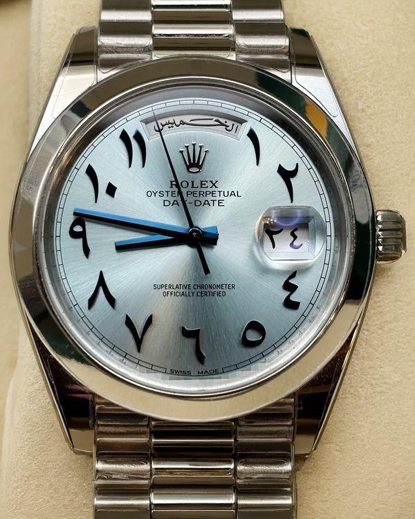 2018 Rolex Day-Date 40MM Ice Blue Dial Platinum President Bracelet (228206)