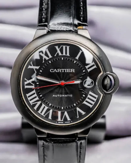 No Reserve - Cartier Ballon Bleu 42MM Black Dial Leather Strap (WSBB0015)