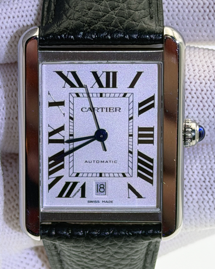No Reserve - Cartier Tank 25.5MM Quartz Silver Dial Leather Strap (3515)
