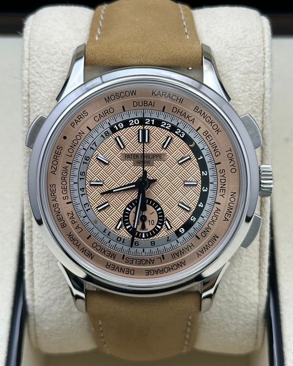 2025 Patek Philippe Complications Worldtime Chronograph 41MM Salmon Dial Leather Strap (5935A-001)